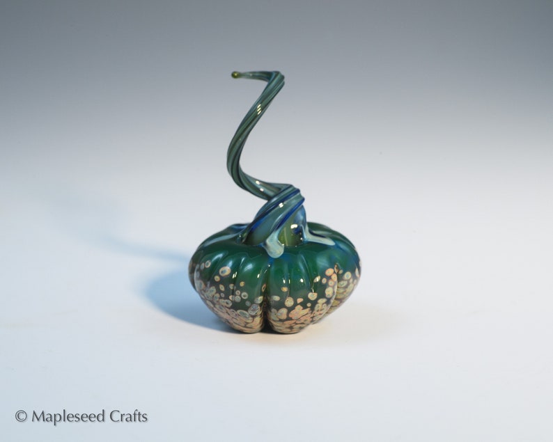 Mini Pumpkin Green Mystery, Fantasy Glass Pumpkin, Handmade Flamework Glass image 6