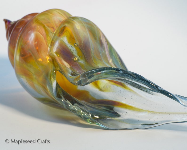 Blown Glass Sea Shell, Cosmic Flame, Hand Blown Glass Seashell Sculpture image 4