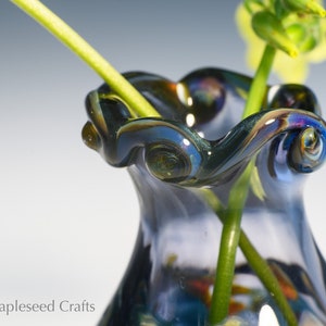 Hand Blown Lampwork Glass Bud Vase, Blue Wisps image 4