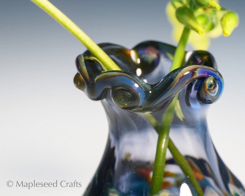 Hand Blown Lampwork Glass Bud Vase, Blue Wisps image 4