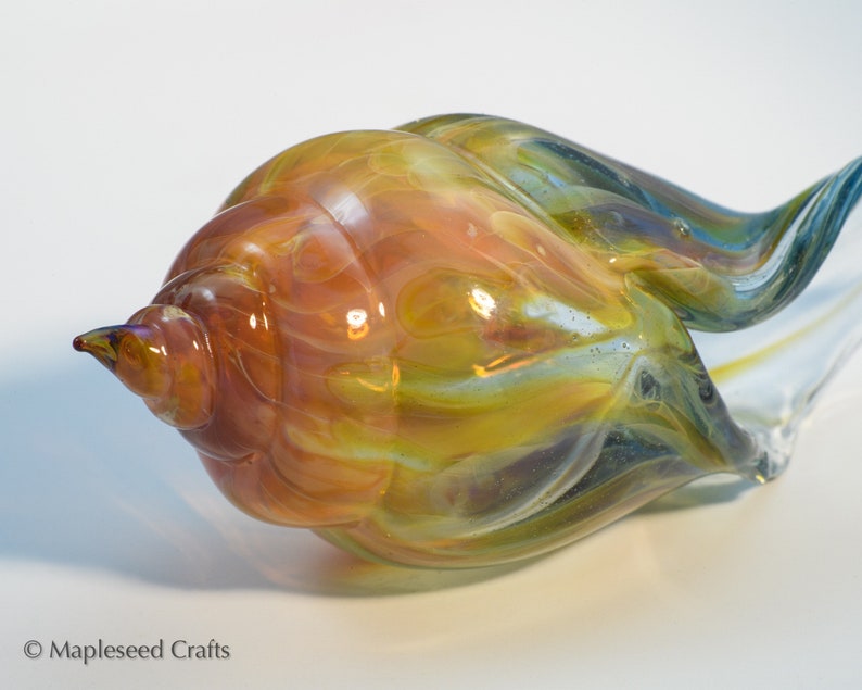 Blown Glass Sea Shell, Cosmic Flame, Hand Blown Glass Seashell Sculpture image 7