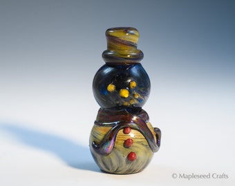 Glazen Sneeuwpop Beeldje "Bronze Midnight", Flamework Glas Miniatuur Sculptuur