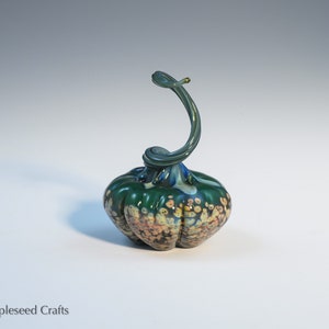 Mini Pumpkin Green Mystery, Fantasy Glass Pumpkin, Handmade Flamework Glass image 1