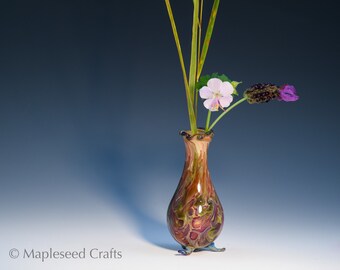 Hand Blown Lampwork Glass Bud Vase, Jewel Fire