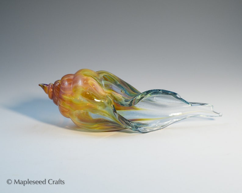 Blown Glass Sea Shell, Cosmic Flame, Hand Blown Glass Seashell Sculpture image 9