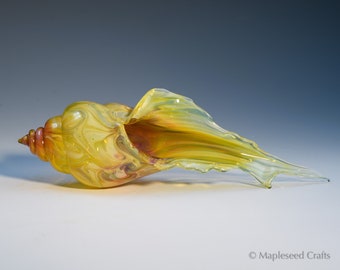 Blown Glass Sea Shell, “Mermaid Hair”, Hand Blown Glass Seashell Sculpture