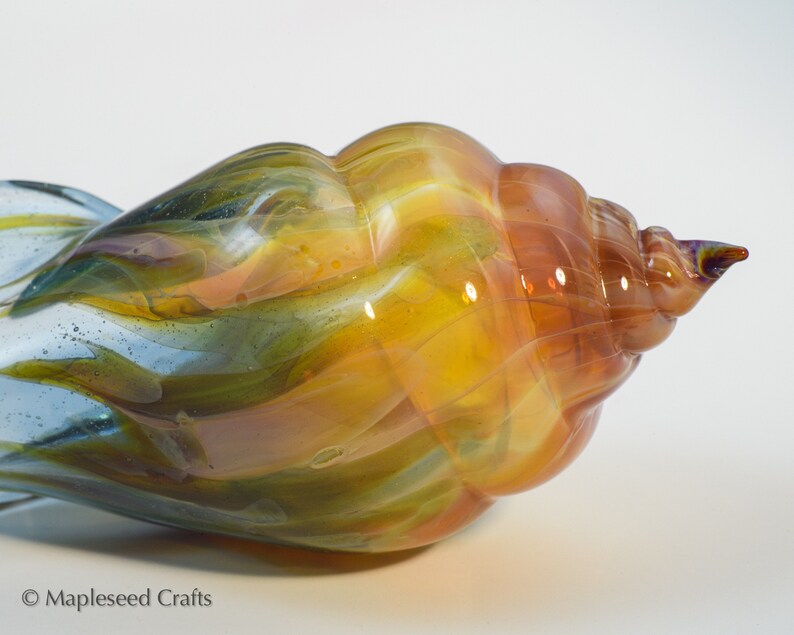 Blown Glass Sea Shell, Cosmic Flame, Hand Blown Glass Seashell Sculpture image 10