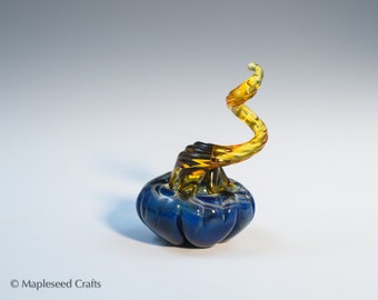 Mini Pumpkin “Blue Dreamlands”, Fantasy Glass Pumpkin, Handmade Flamework Glass