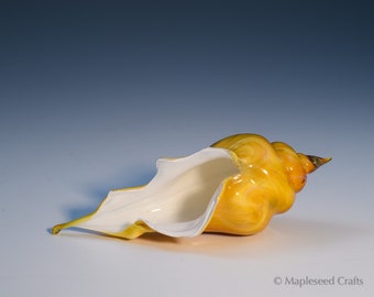 Blown Glass Sea Shell, “Apricot Cream”, Hand Blown Glass Seashell Sculpture