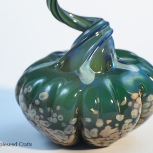 Mini Pumpkin Green Mystery, Fantasy Glass Pumpkin, Handmade Flamework Glass image 10