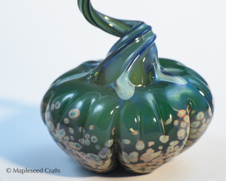 Mini Pumpkin Green Mystery, Fantasy Glass Pumpkin, Handmade Flamework Glass image 10
