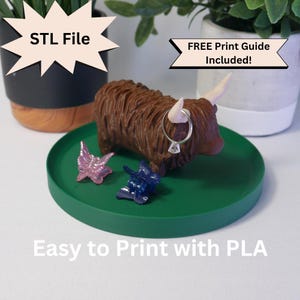 Highland Cow Ring Holder STL File for 3D Printing, Cute Jewelry Display Adorable Farmhouse Bohemian Flair Ring Tray for Bracelet Storage
