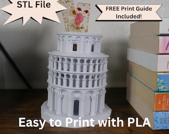 Bookmark Holder Leaning Tower of Pisa, STL File for 3D Printing, Bookshelf Library Accessory & Decor, Desk Organizer Pen Holder