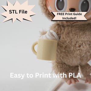 Labubu Hot Chocolate Mug Handheld STL File for 3D Printing, Winter Accessories for Pop Mart Doll, Cute Blind Box Figure Autumn Fall Spice