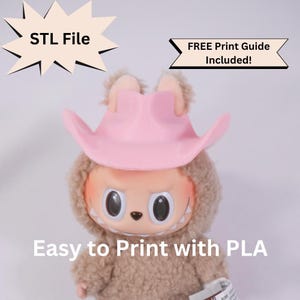 Labubu Cowboy Cowgirl Hat STL File for 3D Printing, Blank Cap for Pop Mart Doll, Cute Blind Box Figure Accessories Western Yeehaw DIY Outfit