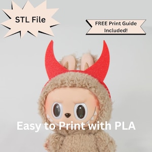 Labubu Devil Demon Horns Hat STL File for 3D Printing, Halloween Cap for Pop Mart Doll, Cute Blind Box Figure Accessories, Gothic DIY Outfit