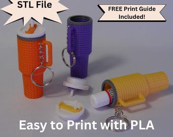 Mini Crochet Stanley Inspired Tumbler Chapstick Holder Keychain STL File for 3D Printing, 40oz Tumbler Removable Cap for Lip Balm Storage