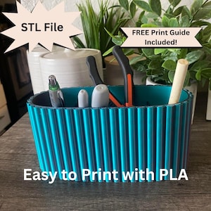 Pencil Holder STL File for 3D Printing Scalloped Tool & Pen Holder Ribbed Paint Brush Organizer, Toothbrush Holder Cup Decorative 3D Pen Pot