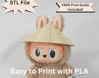 Labubu Conical Hat STL File for 3D Printing, Asian Straw Hat for Pop Mart Doll, Cute Blind Box Figure accessories, Helmet DIY Outfit
