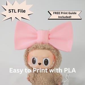 Labubu Cheer Bow STL File for 3D Printing, Cheerleader Headband, Bowtie Coquette Cap for Pop Mart Doll, Cute Blind Box Figure Accessories