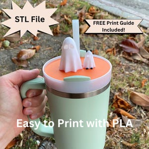 Spooky Ghost Cat Stanley Cup Topper Lid STL File For 3D Printing 40oz 30oz Tumbler Accessories Halloween Custom Lid Quencher Cup Straw Cover