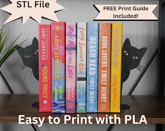 Peeking Cat & Dog Bookend STL File for 3D Printing, Bookshelf Decor for Book Lover, Booktok and Bookish Cat Lover Gifts, Minimalist Library