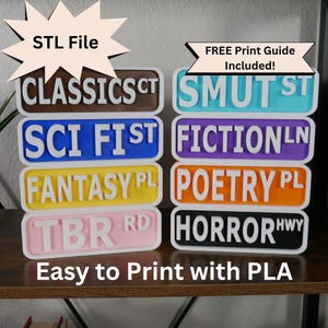 Bookish Book Genre Signs, Bookshelf Decor, Library Sign, Book Lover, Book Nook, Reader Gift, Street Sign, Bookworm Gifts for Her