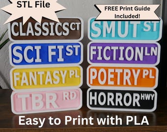 Bookish Book Genre Signs, Bookshelf Decor, Library Sign, Book Lover, Book Nook, Reader Gift, Street Sign, Bookworm Gifts for Her