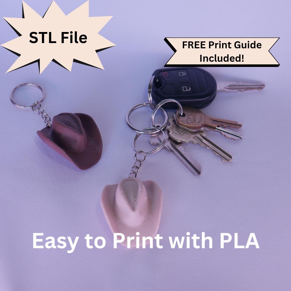 Cowboy Hat Keychain STL File For 3D Printing, Western Cowgirl Country Fan Accessories Farmhouse Ranch Rodeo Wear Nashville Girl Handbag Gift