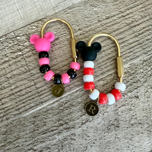 Customizable Mouse Head Beaded Carabiner Bag Charm, Gold Keychain Accessory