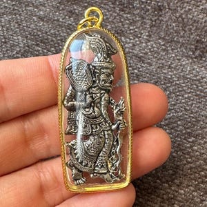 Golden pendant Pu Rersi Derndong Bring protection, Miracle wish, wealth and success in life Thai talisman amulet