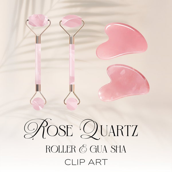 Rose Quartz Roller & Gua Sha Clipart | Spa Clip Art | Spa Tools | Esthetician | Spa Therapist | Digital Art