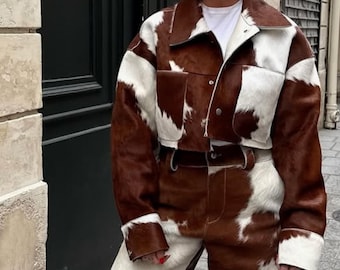 Chaqueta de piel de vacuno con pelo para mujer, personalizada, de piel de poni occidental