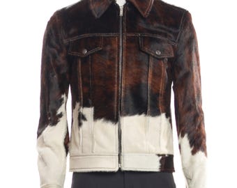 Men's Cowhide Jacket: Brown & White Hair-on Pony Skin Outerwear