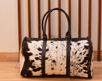 Cowhide Duffle Bag, Stylish Hair-On Leather Animal Skin Bag for Travel Size large