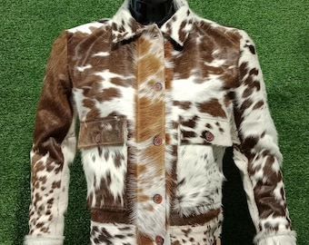 Real Cowhide Leather Jacket: Stylish Western Hair-on Hide