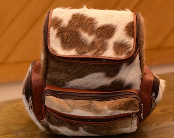 Cowhide Backpack Hair-On Pony Skin, Large Diaper Bag, Personalized Name Gift