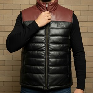 Lambskin Leather Puffer Vest Men's Quilted Bubble Jacket image 9