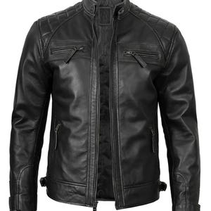 Blouson en cuir pour homme, veste de moto matelassée en peau d'agneau véritable avec doublure en losanges, cadeau parfait pour les passionnés de moto