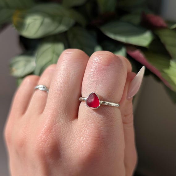 Customizable Cornish Sea Glass Silver Ring - simple 925 sterling silver bezel set sea glass ring