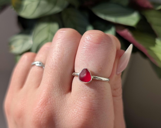 Customizable Cornish Sea Glass Silver Ring - simple 925 sterling silver bezel set sea glass ring