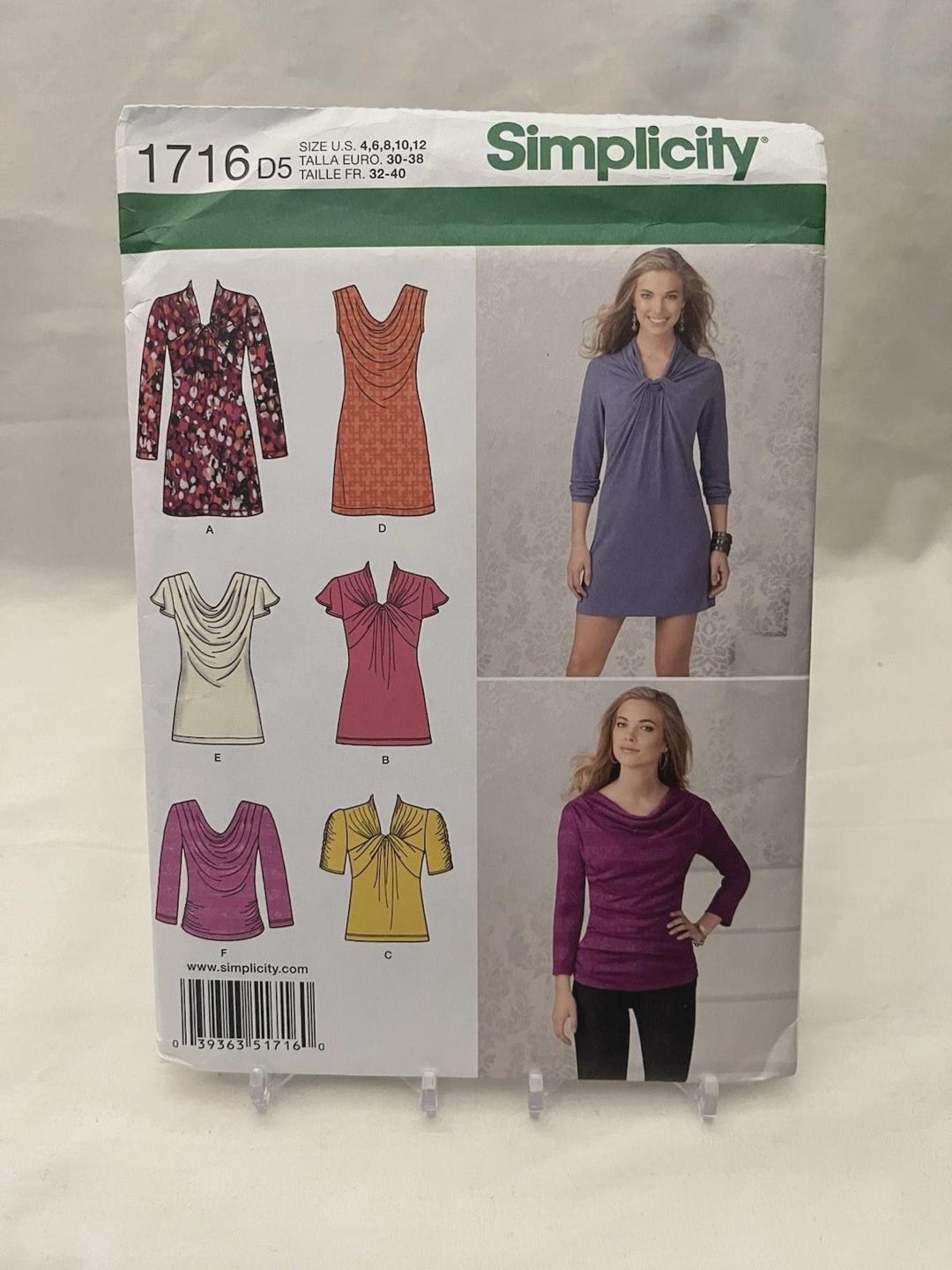 Simplicity 1716 Dress Tunic Top Draped Twist Knot Neckline Sewing ...