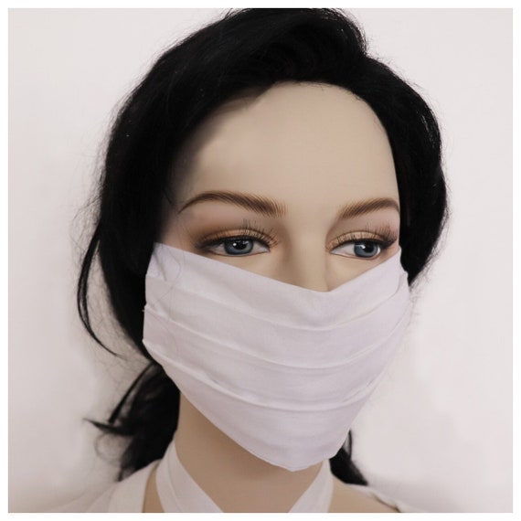 100% Cotton Face Mask White Comfortable Reversible Reusable Washable Anti Dust Handmade in USA Unisex