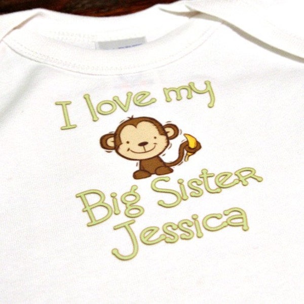 I love my big sister or brother cute monkey baby shirt