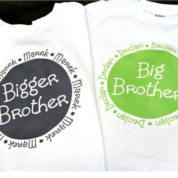 Personalized SET of two Big Sister and big, bigger, or biggest brother t shirts onesies matching set  you chose design, size, and color