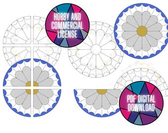 DIGITALES MUSTER, Gänseblümchen-Blumen-Buntglasmuster, Blumen-Buntglasmuster, DIY-Buntglasmuster, niedliches Blumen-Suncatcher-Muster