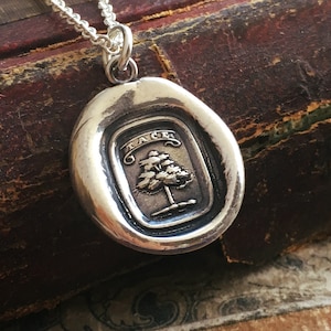 Wax Seal Necklace Tree - Strong and Silent - Strength Necklace - Wax Seal Jewelry in sterling silver