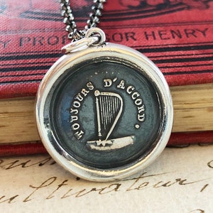 Harp Pendant | Sterling Silver Wax Seal Necklace | Womens Necklace | Music Teacher Gift | Music Lover Gift