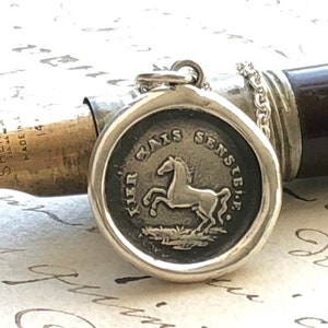 Horse Wax Seal Necklace - High Spirited Horse - Fier Mais Sensible sterling silver pendant - Equestrian Gift - gift for horse lover