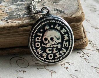 Skull Wax Seal Necklace - Remembrance Jewelry -  Memento Mori Wax Seal Jewelry - Live Life Well - Sterling Silver